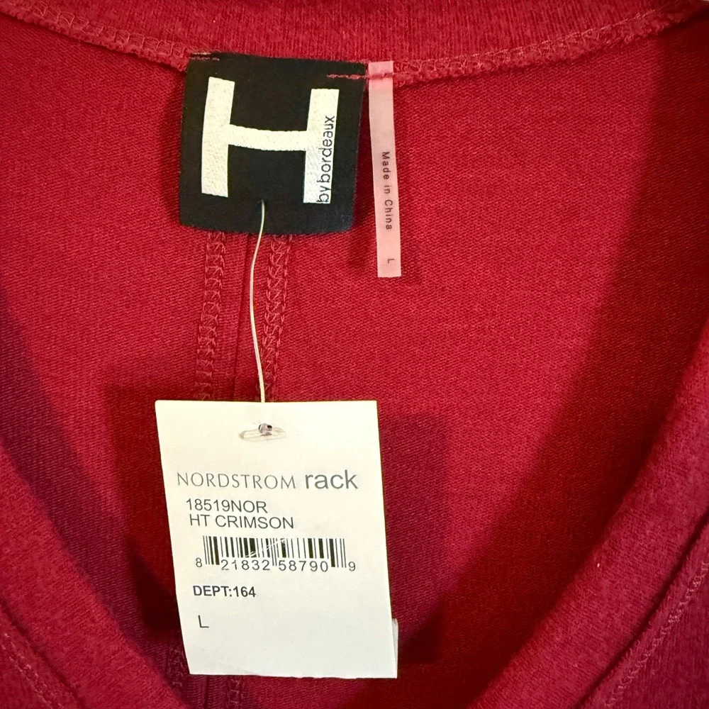 NEW H by bordeaux Large V-Neck Pullover Sweater Crimson Red Long Sleeve‎ Top